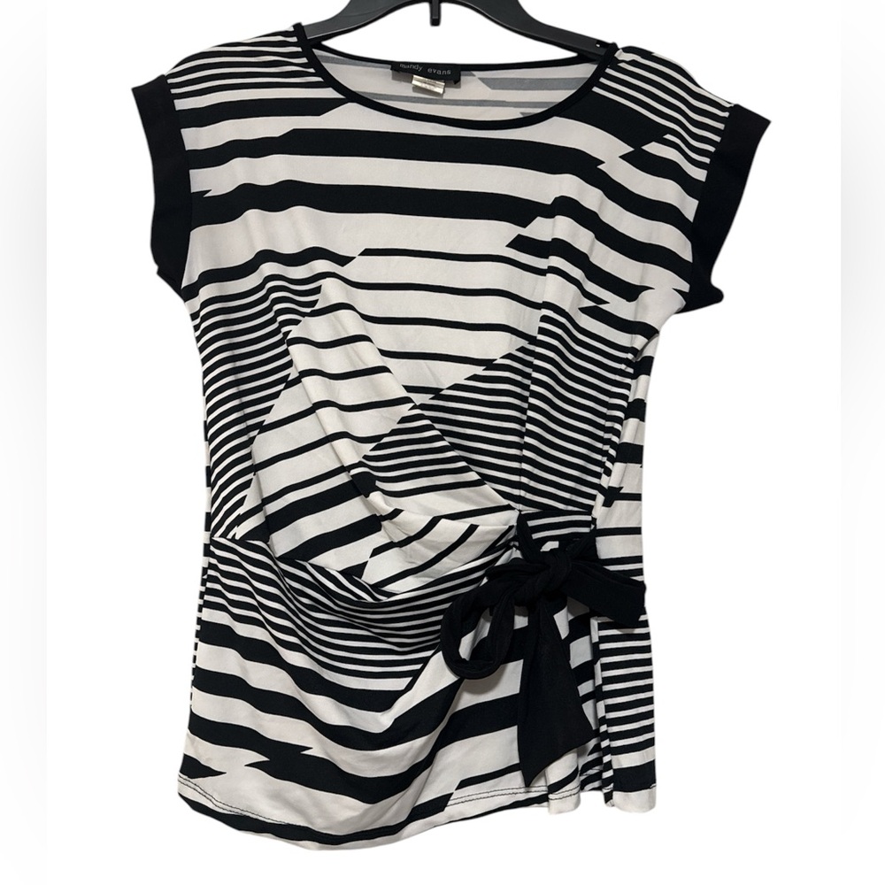 Mandy Evans Y2K VTG Black White Abstract Striped Top Bow - Size S